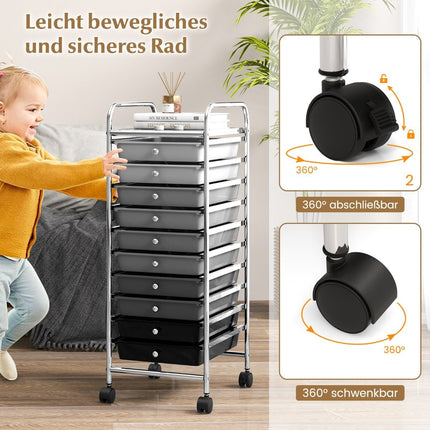 Trolley with 10 stackable drawers, roll container, bathroom trolley, bathroom trolley, bathroom shelf