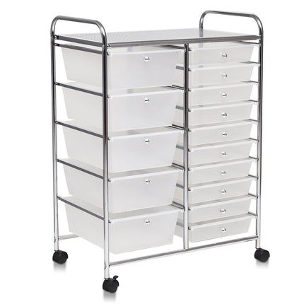 Trolley with 15 stackable drawers Roll container side trolley with 15 drawers Colored/Black 63 x 37 x 87 cm-Transparent