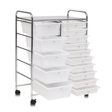 Trolley with 15 stackable drawers Roll container side trolley with 15 drawers Colored/Black 63 x 37 x 87 cm-Transparent