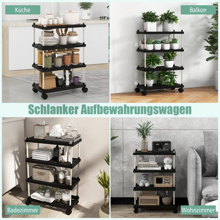 Trolley with 4 levels niche shelf with wheels and side hooks black 40 x 21 x 59.5 cm