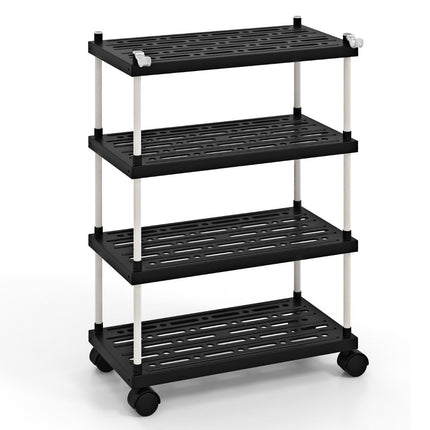 Trolley with 4 levels niche shelf with wheels and side hooks black 40 x 21 x 59.5 cm