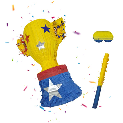 Trophäen-Piñata-Set mit Stock und Augenmaske