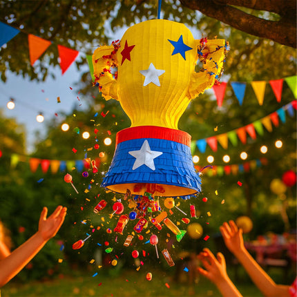 Trophäen-Piñata-Set mit Stock und Augenmaske