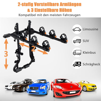 Kofferraum-Fahrradträger für 3 Fahrräder, längen- und winkelverstellbar