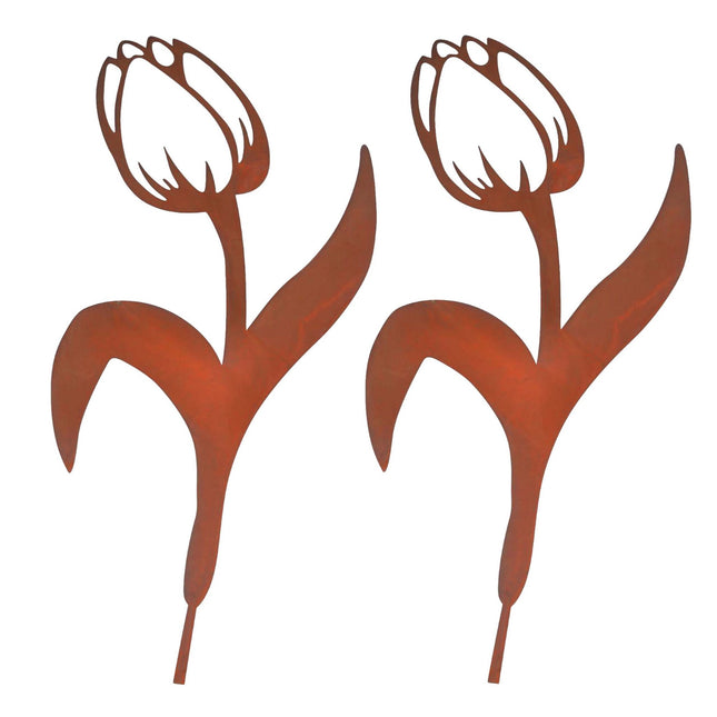 Tulpen-Gartenstecker, 2er-Set – Outdoor-Deko in Rost-Optik