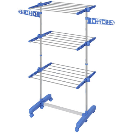 Folding 3-Tier Tumble Dryer with Wheels - Steel Blue