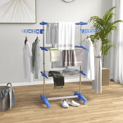 Folding 3-Tier Tumble Dryer with Wheels - Steel Blue