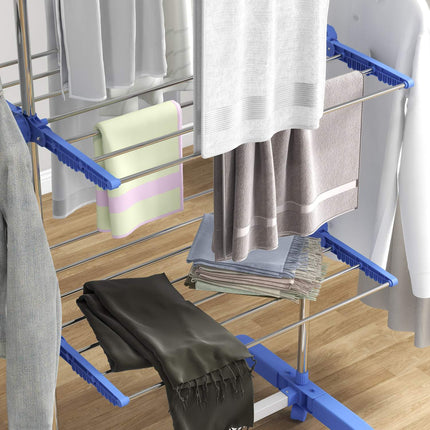 Folding 3-Tier Tumble Dryer with Wheels - Steel Blue