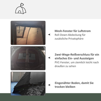 4-Personen-Tunnelzelt, 2 Räume, UV-Schutz, wasserdicht