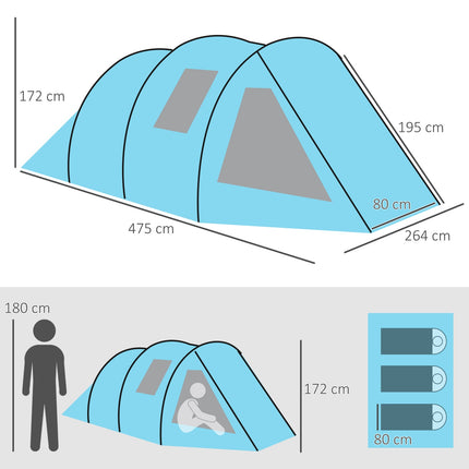 4-Personen-Tunnelzelt - UV-Schutz, 2 Räume, wasserdicht