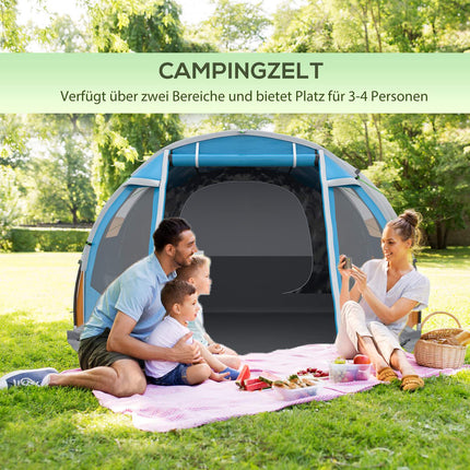 4-Personen-Tunnelzelt - UV-Schutz, 2 Räume, wasserdicht
