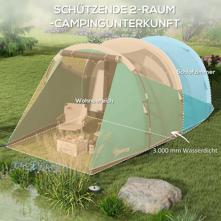 5-Personen-Familienzelt, 2 Räume, wasserdicht, grün