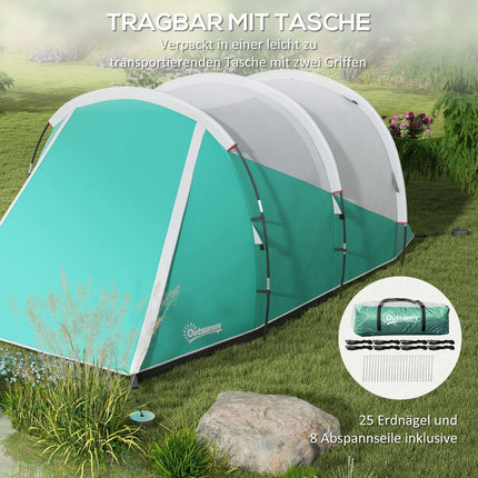 5-Personen-Familienzelt, 2 Räume, wasserdicht, grün