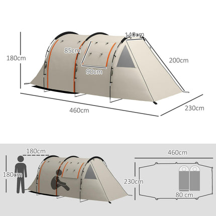 Camping-Tunnelzelt - 5 Personen, 2 Räume, Khaki, wasserdicht