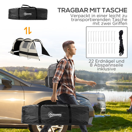 Camping-Tunnelzelt - 5 Personen, 2 Räume, Khaki, wasserdicht