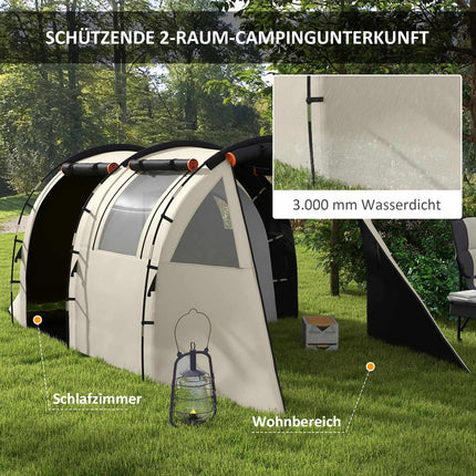 Camping-Tunnelzelt - 5 Personen, 2 Räume, Khaki, wasserdicht