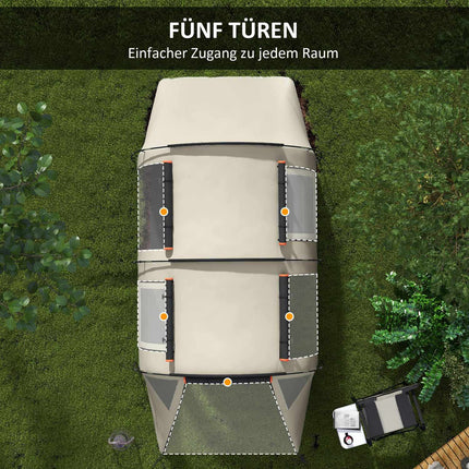 Camping-Tunnelzelt - 5 Personen, 2 Räume, Khaki, wasserdicht