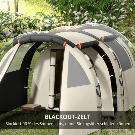 Camping-Tunnelzelt - 5 Personen, 2 Räume, Khaki, wasserdicht