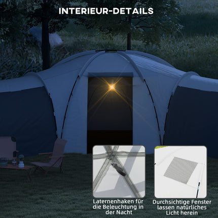 Tente tunnel de camping familiale pour 6 à 9 personnes, 3 chambres, salon, véranda, 2 000 mm, gris Oxford