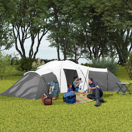 Tente tunnel de camping familiale pour 6 à 9 personnes, 3 chambres, salon, véranda, 2 000 mm, gris Oxford