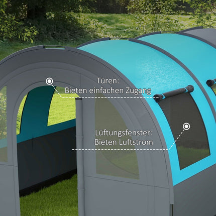 Campingzelt für 6 Personen – 2 Räume, leicht, 3000 mm, grau