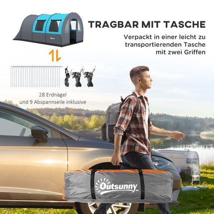 Campingzelt für 6 Personen – 2 Räume, leicht, 3000 mm, grau