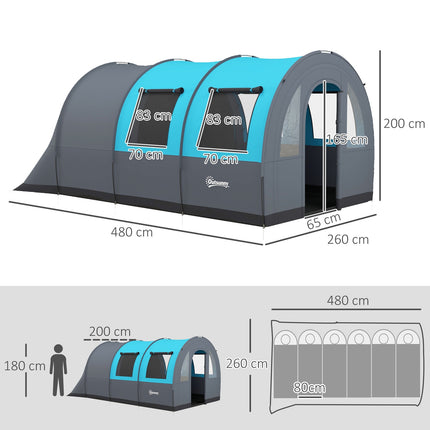 Campingzelt für 6 Personen – 2 Räume, leicht, 3000 mm, grau