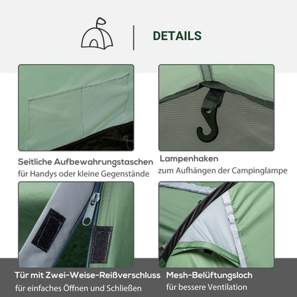 Tunnelzelt, 2-3 Personen, wasserdicht, dunkelgrün