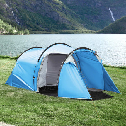 Light blue tunnel camping tent for 2-3 with sticks & fiberglass