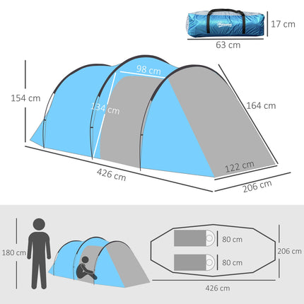 Light blue tunnel camping tent for 2-3 with sticks & fiberglass