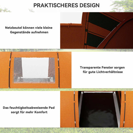 Tunnelzelt für 4-6 Personen, Wasserdicht 2000mm, Orange