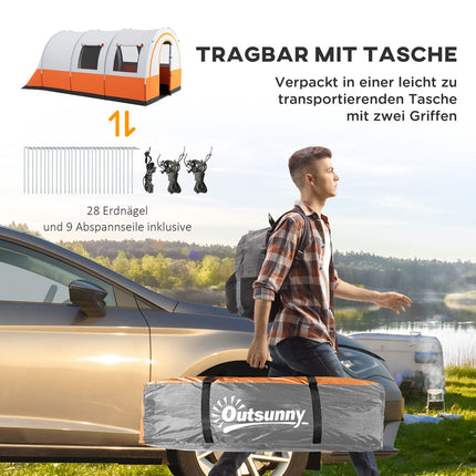 Tunelový stan pro 6 osob, 2 ložnice, voděodolný, krémově bílá