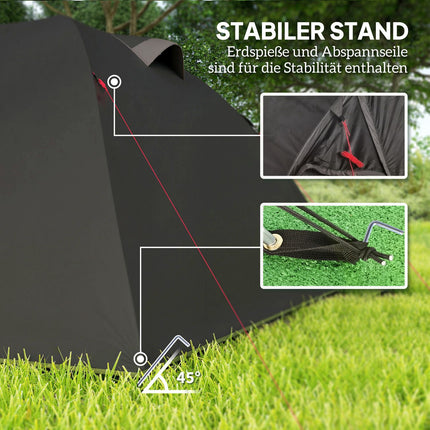 4-Personen-Tunnelzelt, wasserdicht, UV 50+, zwei Türen