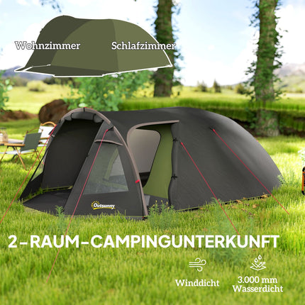 4-Personen-Tunnelzelt, wasserdicht, UV 50+, zwei Türen