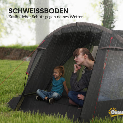 4-Personen-Tunnelzelt, wasserdicht, UV 50+, zwei Türen
