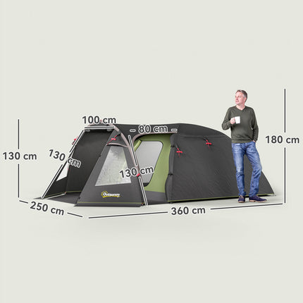 4-Personen-Tunnelzelt, wasserdicht, UV 50+, zwei Türen