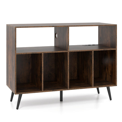 Turntable Stand With Charging Station, 4 Vinyl Shelves