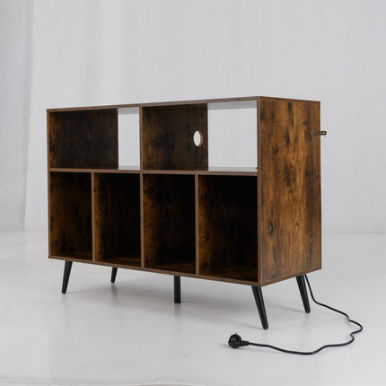Turntable Stand With Charging Station, 4 Vinyl Shelves