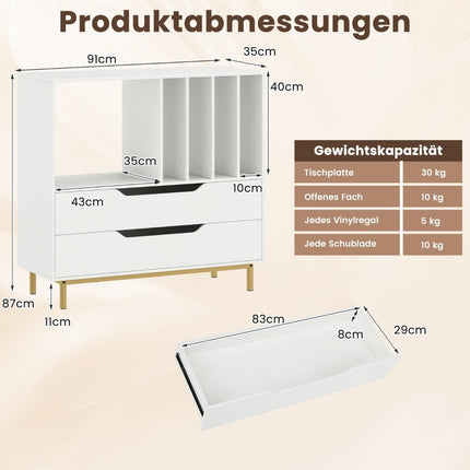 Turntable Stand with 4 Vinyl Slots & 2 Drawers, White