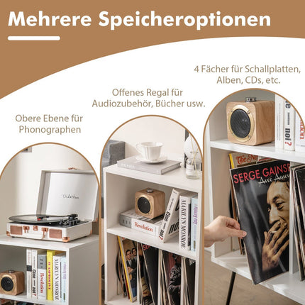 Plattenspielerständer mit Ladestation, 3-stöckig, Weiß, 48x40x88 cm