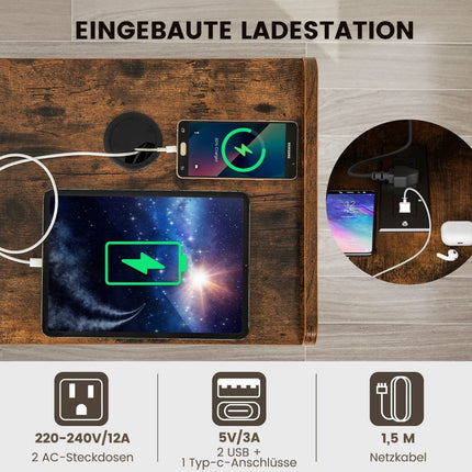 Plattenspielerständer mit Ladestation & 4 offenen Ablagen