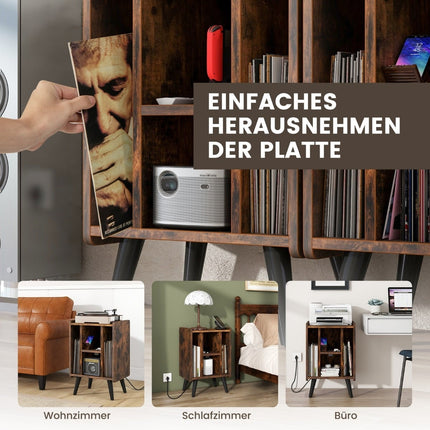Plattenspielerständer mit Ladestation & 4 offenen Ablagen
