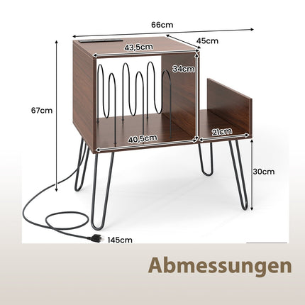 Plattenspielerständer mit Ladestation, Braun, Hohe Kapazität