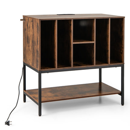 Turntable Stand with Charging Station & Vinyl Storage
