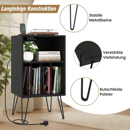 Plattenspieler-Ständer mit Ladestation & Vinyl-Aufbewahrung