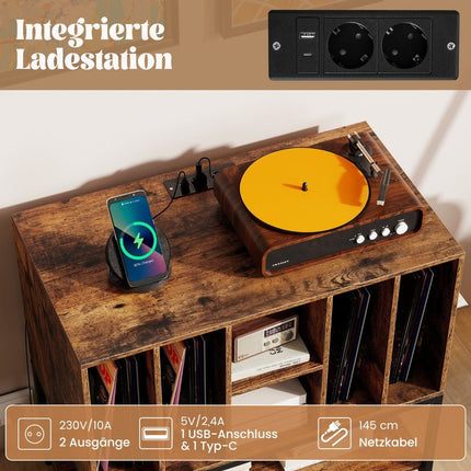 Turntable Stand with Charging Station & Vinyl Storage
