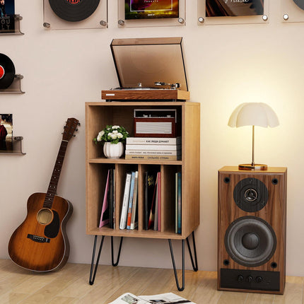 Turntable Stand with Charging Station & Vinyl Storage