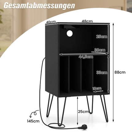 Plattenspieler-Ständer mit Ladestation & Vinyl-Aufbewahrung