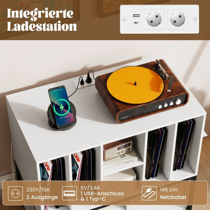 Turntable Stand with Charging Station & Vinyl Storage