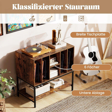 Turntable Stand with Charging Station & Vinyl Storage